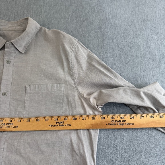 Lululemon Shirt Men XL Gray Stretch Long Sleeve Button Up Preppy Collard STAINED - Picture 7 of 12